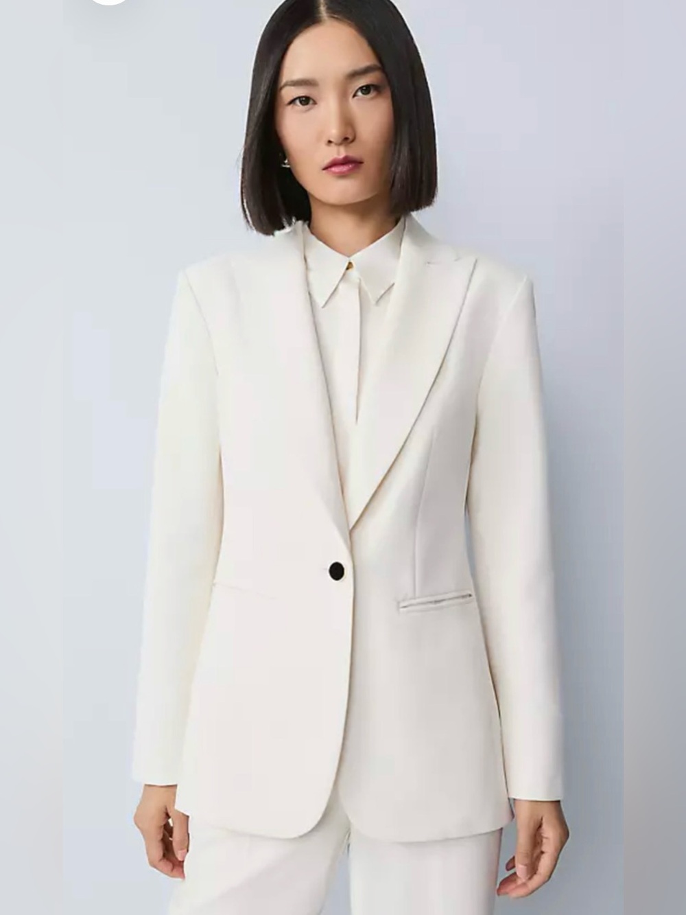 NEW ANN TAYLOR WINTER WHITE CREPE FITTED LONG BLAZER JACKET SZ 0